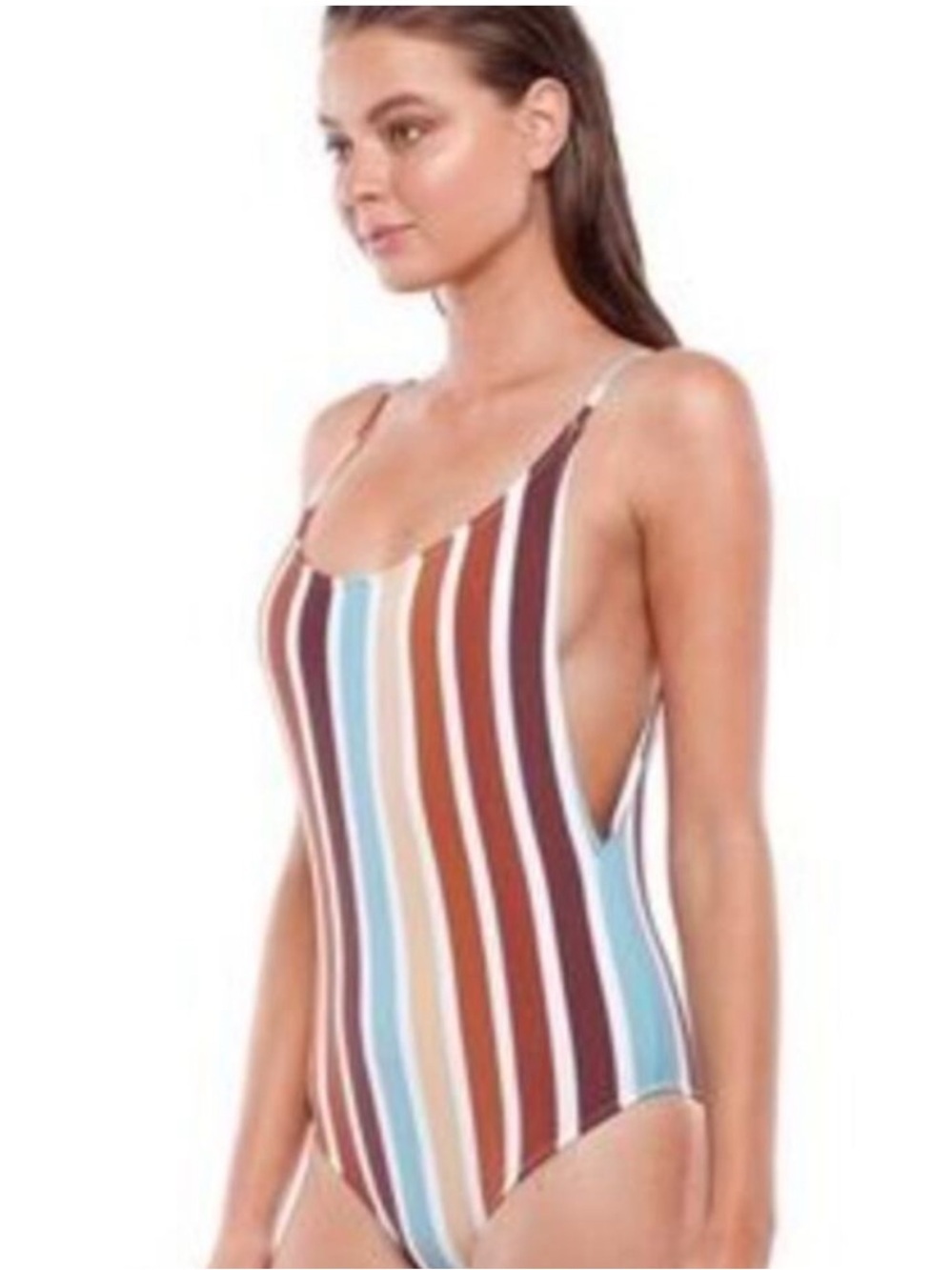 Rhythm. Vertical Stripe ZIMBABWE SCOOP ONE PIECE Swimsuit - Brown, Blue - large